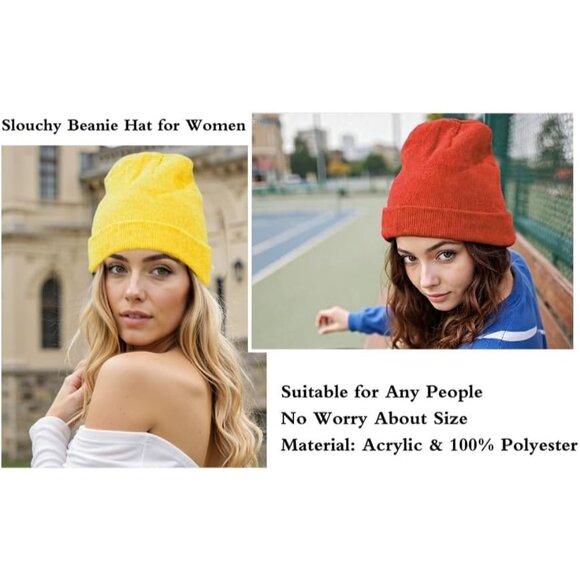 Men's 3-pack Red Yellow Green Spring Summer Autumn Winter Slouchy Beanies Hats - Picture 4 of 8